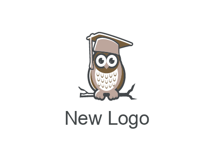 cute owl wearing scholar hat sitting on branch
