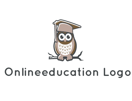 cute owl wearing scholar hat sitting on branch