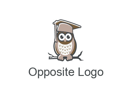 cute owl wearing scholar hat sitting on branch