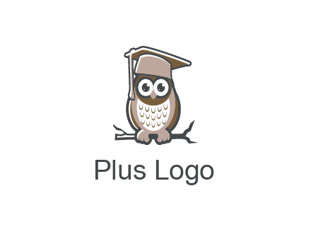 cute owl wearing scholar hat sitting on branch