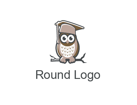 cute owl wearing scholar hat sitting on branch