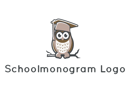 cute owl wearing scholar hat sitting on branch
