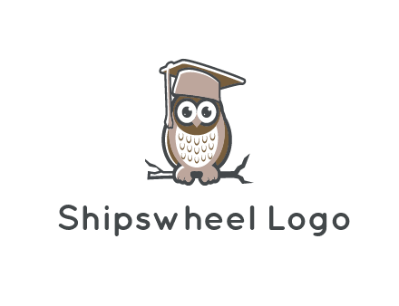 cute owl wearing scholar hat sitting on branch