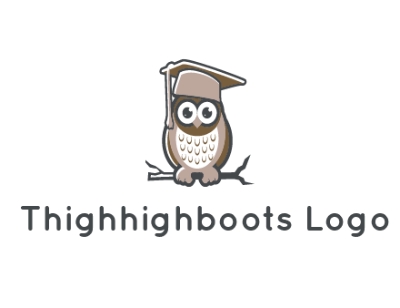 cute owl wearing scholar hat sitting on branch