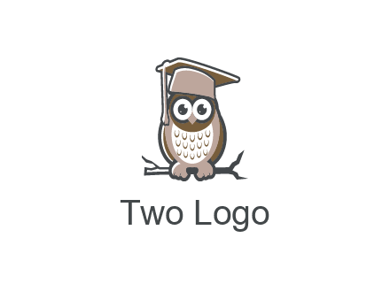 cute owl wearing scholar hat sitting on branch