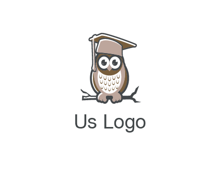 cute owl wearing scholar hat sitting on branch