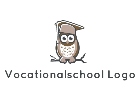 cute owl wearing scholar hat sitting on branch
