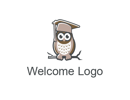 cute owl wearing scholar hat sitting on branch