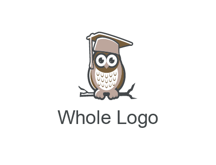 cute owl wearing scholar hat sitting on branch