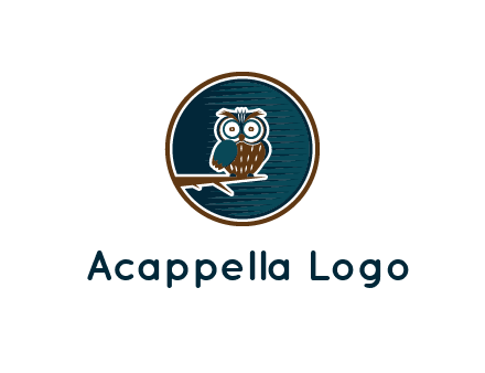 owl sitting on branch in circle