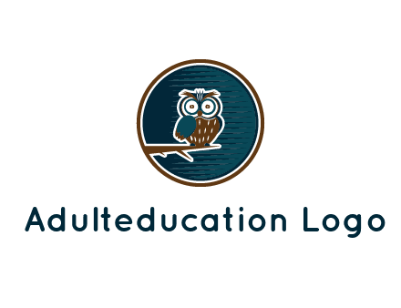 owl sitting on branch in circle
