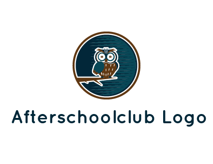 owl sitting on branch in circle