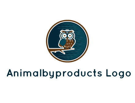 owl sitting on branch in circle