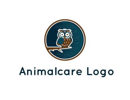 owl sitting on branch in circle