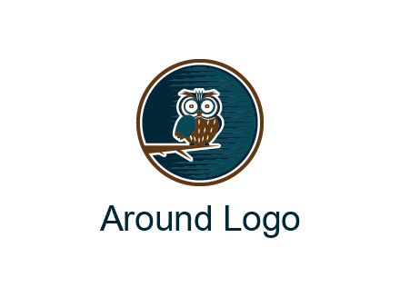 owl sitting on branch in circle