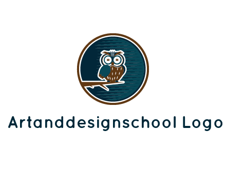 owl sitting on branch in circle