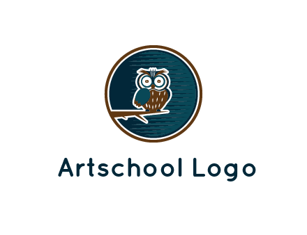 owl sitting on branch in circle