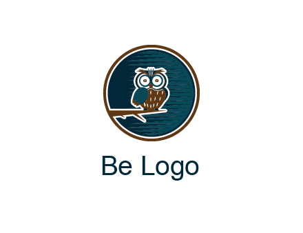 owl sitting on branch in circle