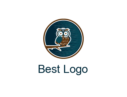 owl sitting on branch in circle