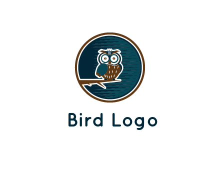 owl sitting on branch in circle