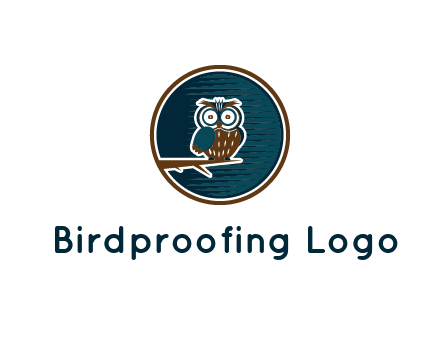 owl sitting on branch in circle