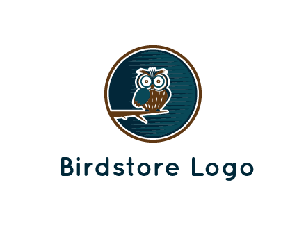 owl sitting on branch in circle