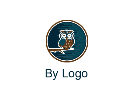owl sitting on branch in circle