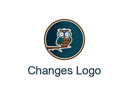 owl sitting on branch in circle
