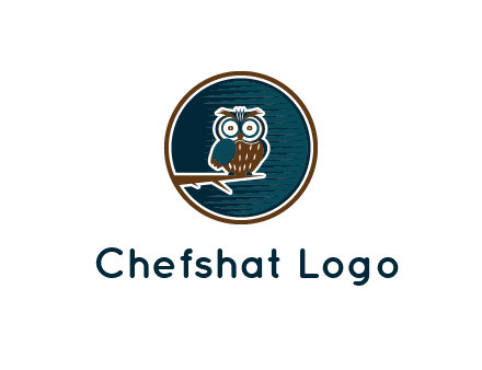 owl sitting on branch in circle