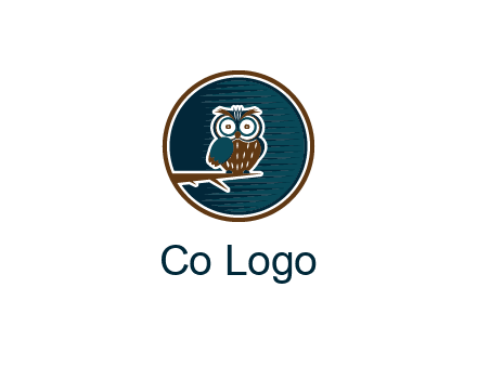 owl sitting on branch in circle