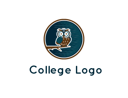 owl sitting on branch in circle