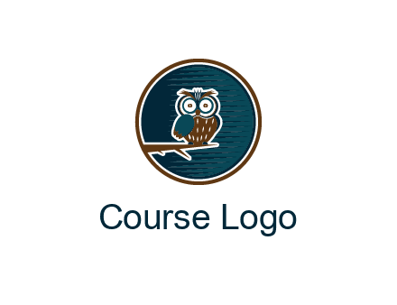owl sitting on branch in circle
