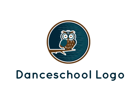 owl sitting on branch in circle