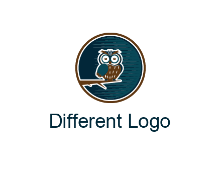 owl sitting on branch in circle