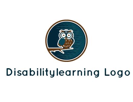 owl sitting on branch in circle