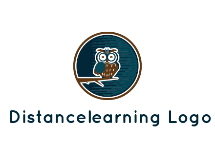 owl sitting on branch in circle