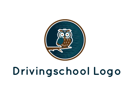 owl sitting on branch in circle