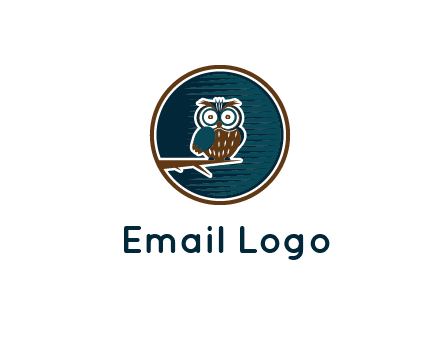 owl sitting on branch in circle