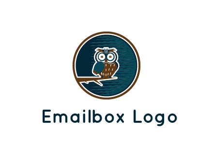 owl sitting on branch in circle