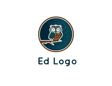 owl sitting on branch in circle