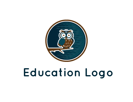 owl sitting on branch in circle