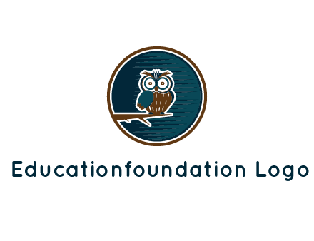 owl sitting on branch in circle