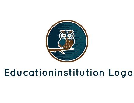 owl sitting on branch in circle