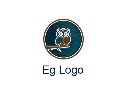 owl sitting on branch in circle