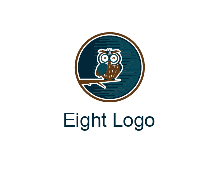 owl sitting on branch in circle