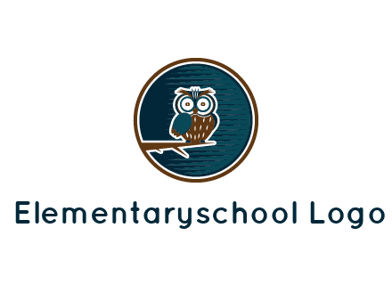 owl sitting on branch in circle