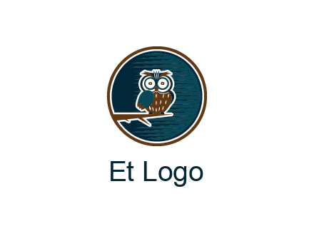 owl sitting on branch in circle