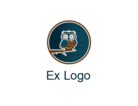 owl sitting on branch in circle
