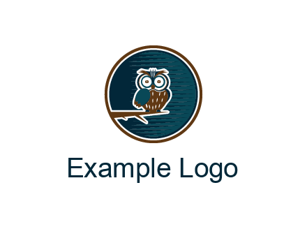 owl sitting on branch in circle