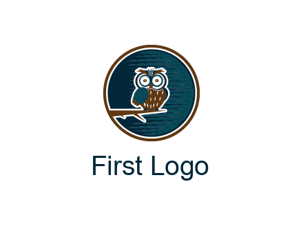 owl sitting on branch in circle